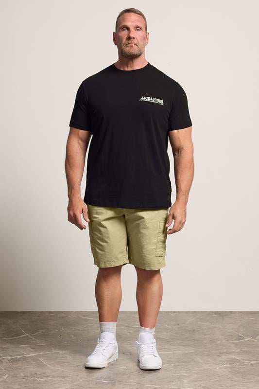 JACK & JONES Big & Tall 2 PACK Neutral And Olive Green Cargo Shorts | BadRhino 4