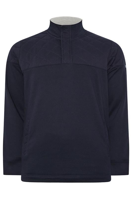 D555 Big & Tall Navy Blue Quilted Quarter Zip Sweatshirt | BadRhino 1
