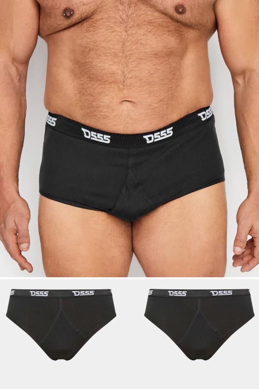 D555 2 PACK Big & Tall Black Branded Front Cotton Briefs | BadRhino 1