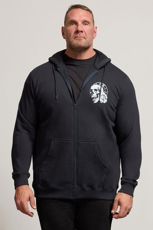 Men's  BadRhino Big & Tall Navy Blue Skull Zip Through Hoodie