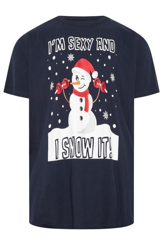 BadRhino Big & Tall Navy Blue Snowman Graphic Christmas T-Shirt | BadRhino 3