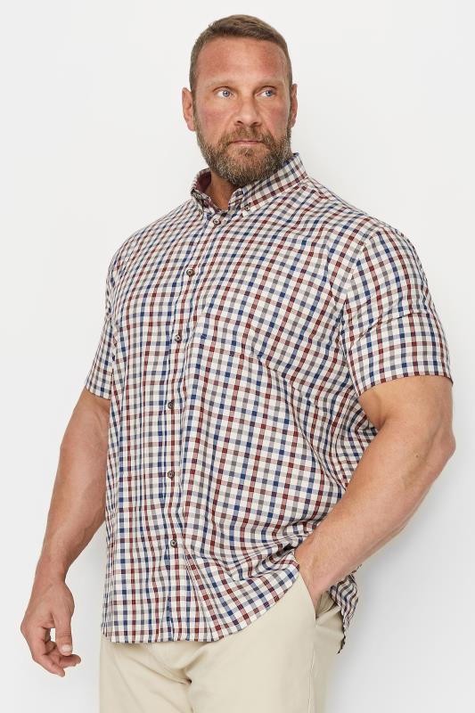 Men's  KAM Big & Tall Burgundy Multi Short Sleeve Check Shirt