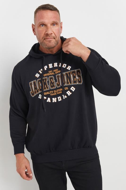 JACK & JONES Big & Tall Black 'Superior Standard' Logo Hoodie | BadRhino  1