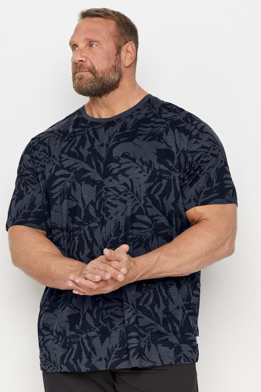 Men's  JACK & JONES Big & Tall Asphalt Black Leaf Print Short Sleeve T-Shirt