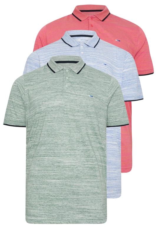 BadRhino Big & Tall Green/Blue/Pink 3 PACK Injected Slub Polo Shirts | BadRhino 3