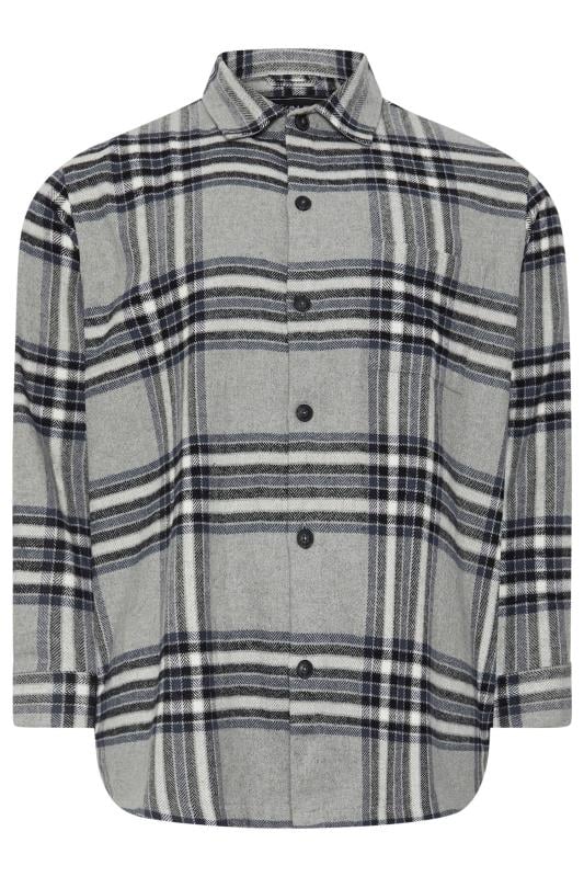 Men's  KAM Big & Tall Silver Brushed Cotton Checked Overshirt