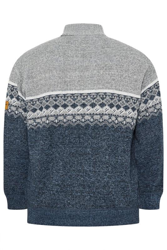 D555 Big & Tall Blue Quarter Zip Fairisle Knit Jumper | BadRhino 4