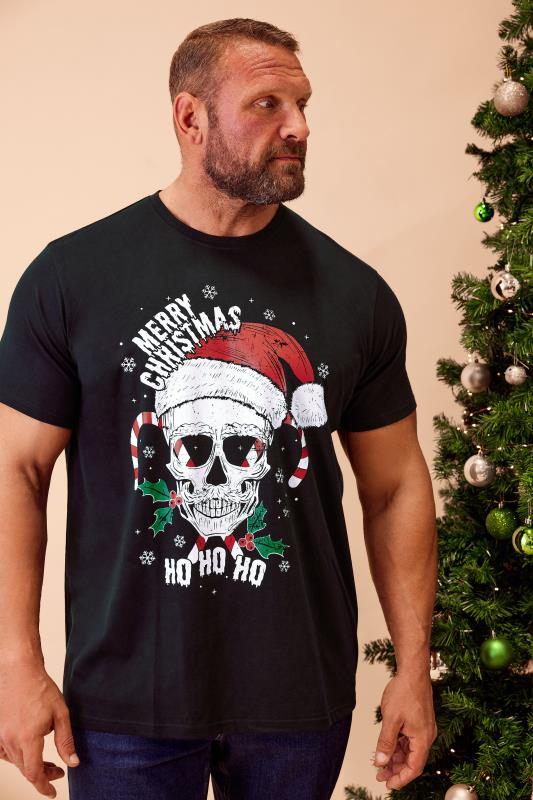 Men's  BadRhino Big & Tall Black Skull Print Christmas T-Shirt