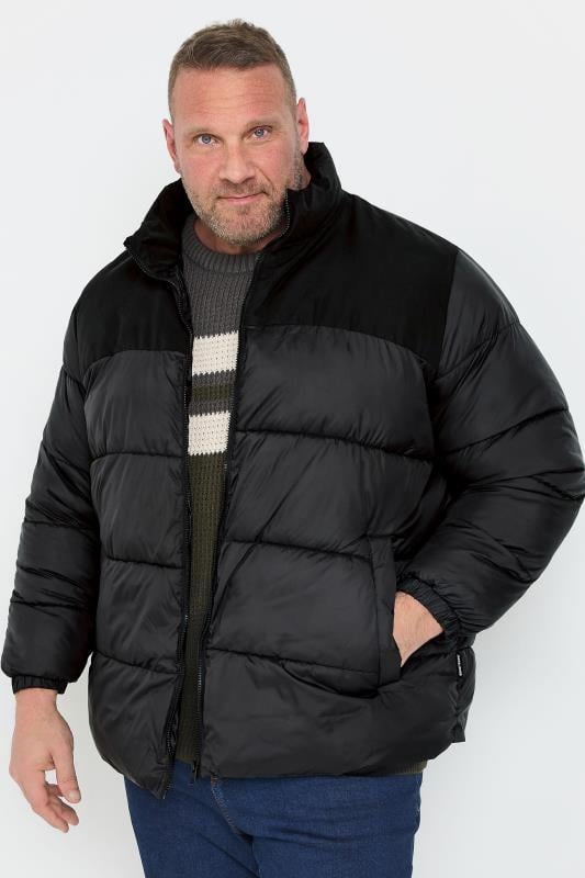 JACK & JONES Big & Tall Black Stand-Up Collar Puffer Jacket | BadRhino 1