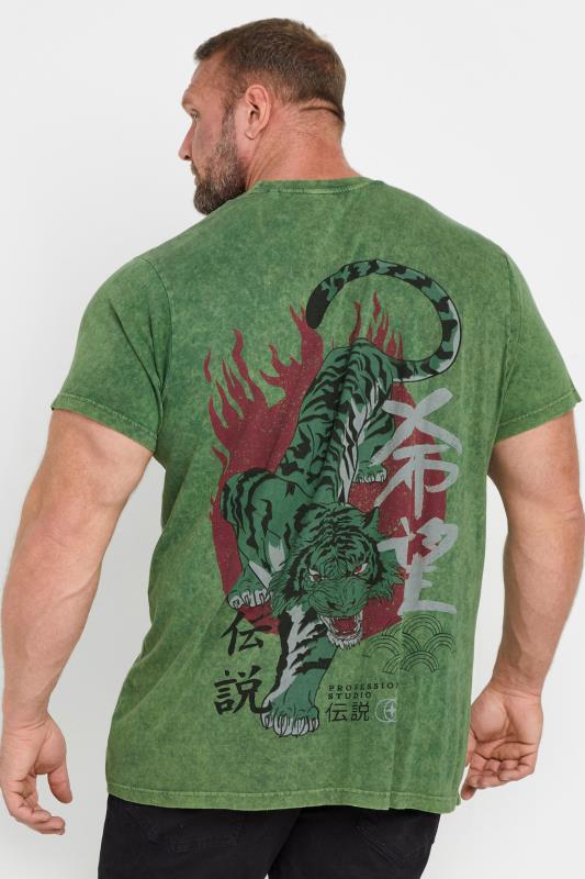 BadRhino Big & Tall Green Acid Wash Tiger Print T-Shirt | BadRhino 3