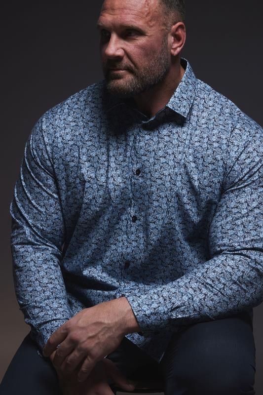 BadRhino Big & Tall Blue Paisley Print Formal Shirt | BadRhino 1