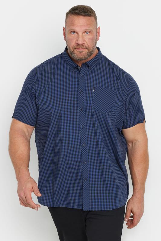 BEN SHERMAN Big & Tall Royal Blue Gingham Short Sleeve Shirt | BadRhino 1