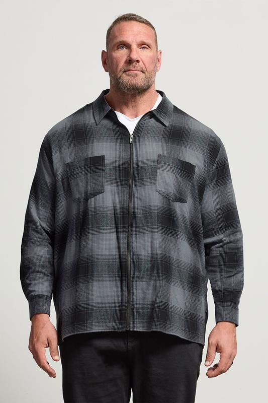 Men's  KAM Big & Tall Charcoal Grey Zip Through Check Overshirt