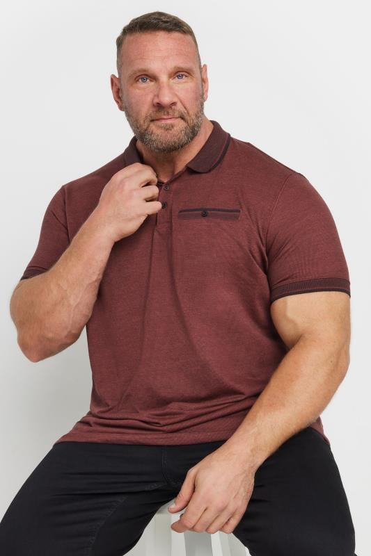 D555 Big & Tall Rust Red Textured Jacquard Polo Shirt | BadRhino 1