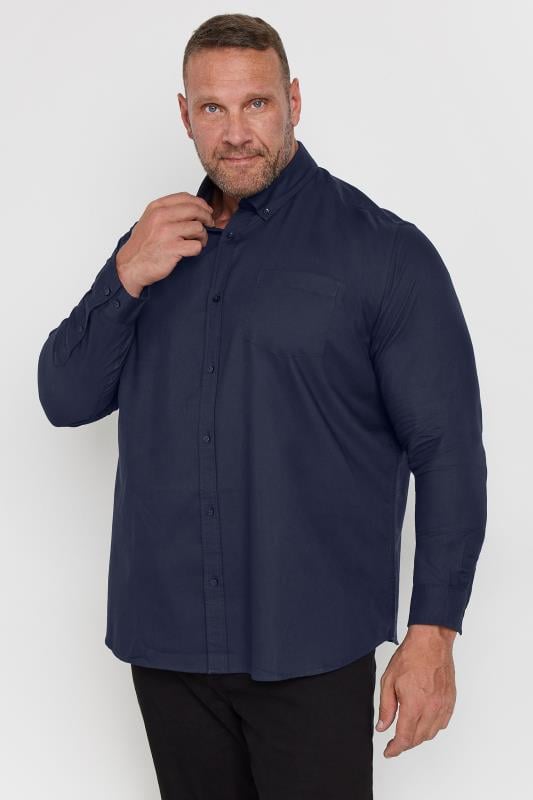 BadRhino Big & Tall Navy Blue Long Sleeve Oxford Shirt | BadRhino 1