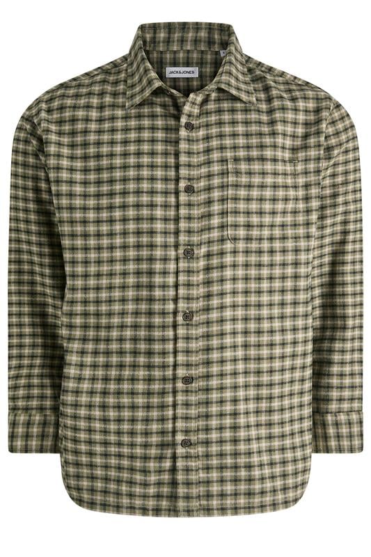 JACK & JONES Big & Tall Olive Green Check Shirt | BadRhino 1