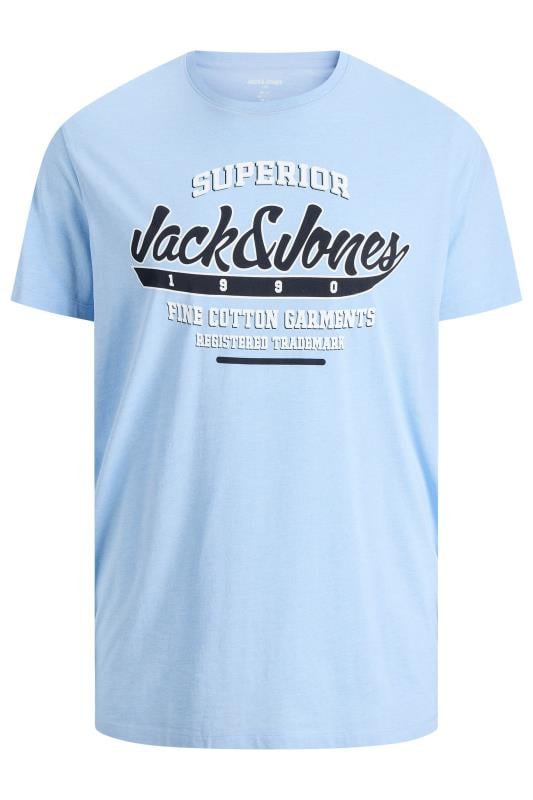 JACK & JONES Big & Tall Light Blue 'Superior' Logo Printed T-Shirt | BadRhino 1