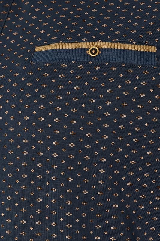 KAM Indigo Blue Geometric Print Short Sleeve Polo Shirt | BadRhino 3