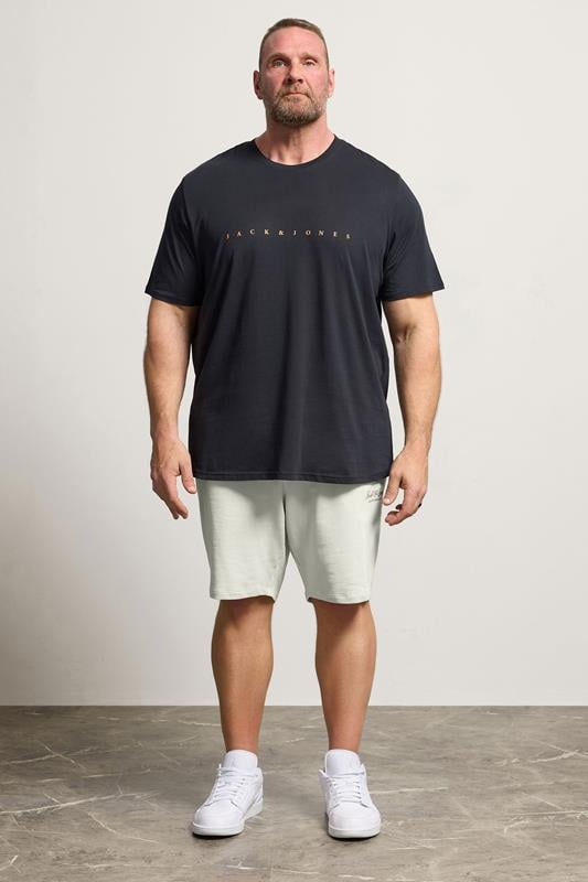 JACK & JONES Big & Tall Moonbeam White Logo Jogger Sweat Shorts | BadRhino 1