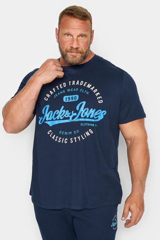 Men's  JACK & JONES Big & Tall Navy Blue Logo Crew T-Shirt