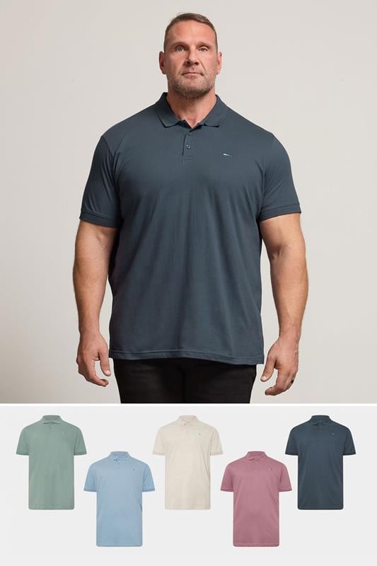 BadRhino Big & Tall 5 PACK Green & Blue Jersey Polo Shirts