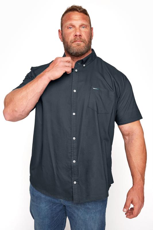 Men's Casual / Every Day BadRhino Big & Tall Navy Blue Poplin Short Sleeve Shirt