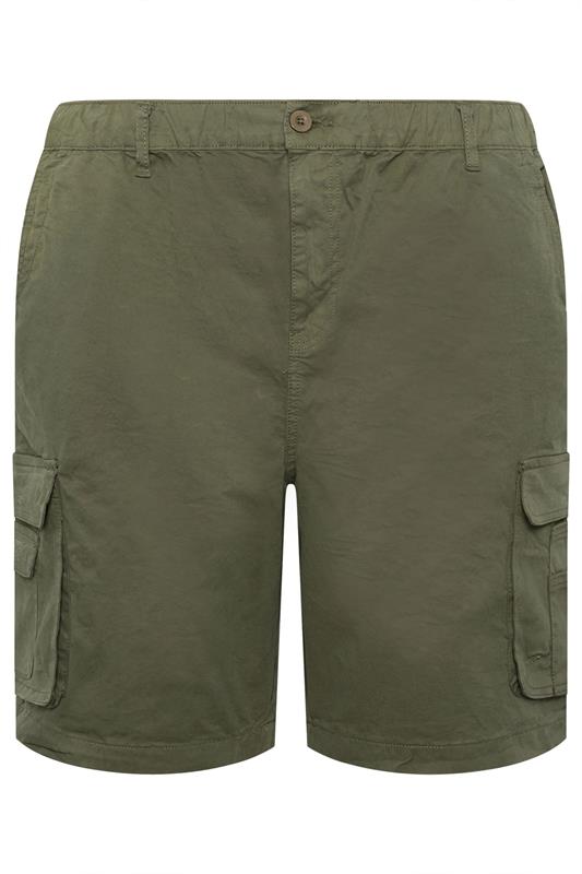 KAM Big & Tall Khaki Green Elastic Waist Cargo Shorts | BadRhino 2