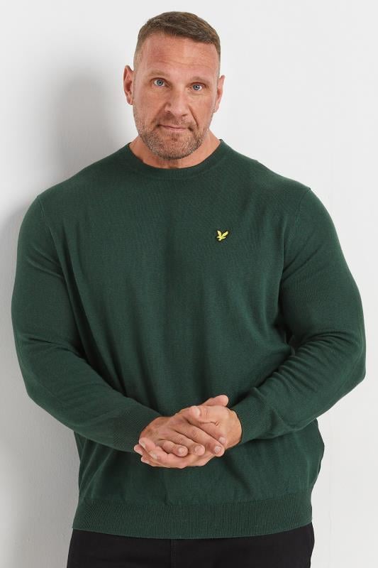 LYLE & SCOTT Big & Tall Dark Green Cotton Merino Crew Neck Jumper | BadRhino 1