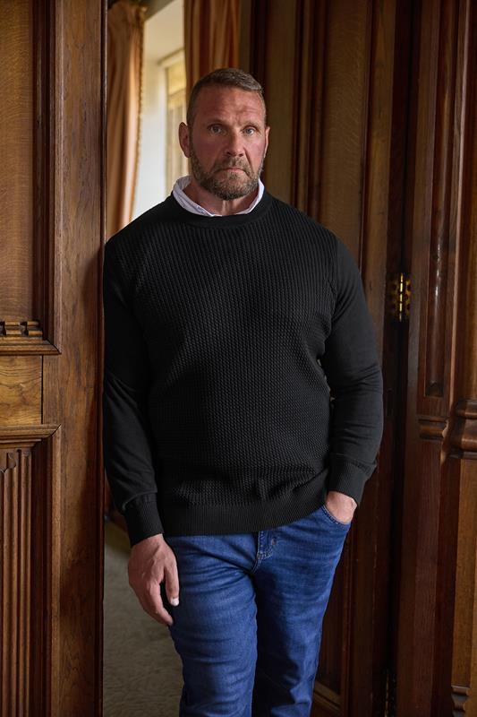 Men's  BadRhino Big & Tall Black Cable Knit Mock Shirt Jumper