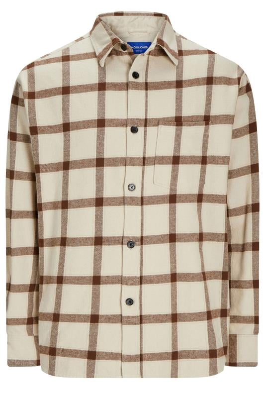 JACK & JONES Big & Tall Beige & Brown Check Print Flannel Shirt | BadRhino 1