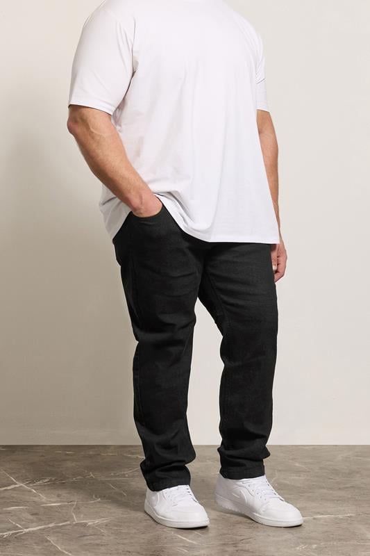  D555 Big & Tall Black Elasticated Waist Relaxed Fit Jeans