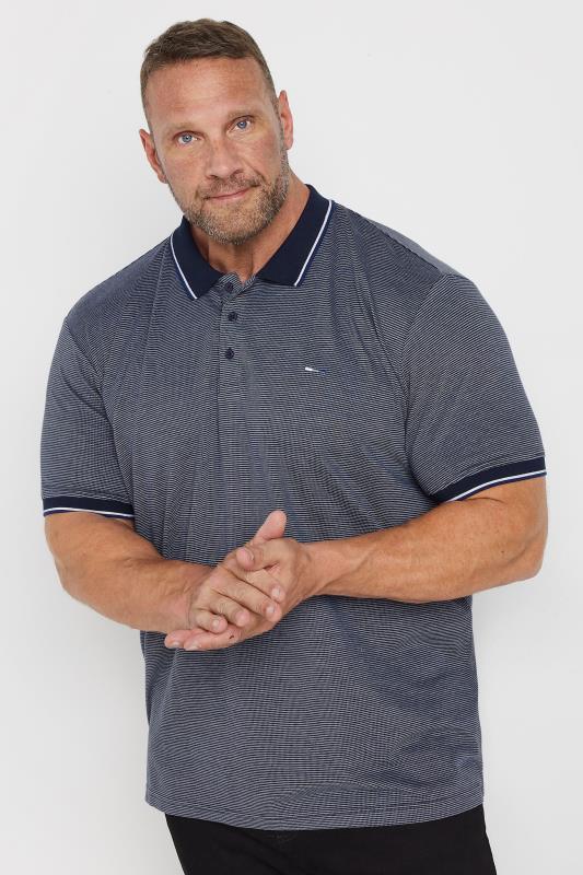 BadRhino Big & Tall Blue Fine Stripe Tipped Polo Shirt | BadRhino 2