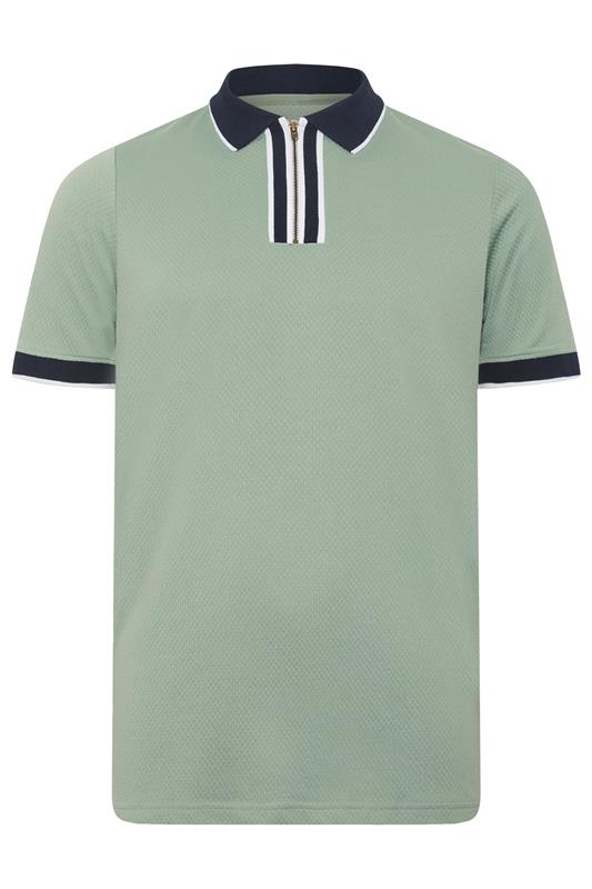 BadRhino Big & Tall Green Texture Zip Polo Shirt | BadRhino 5