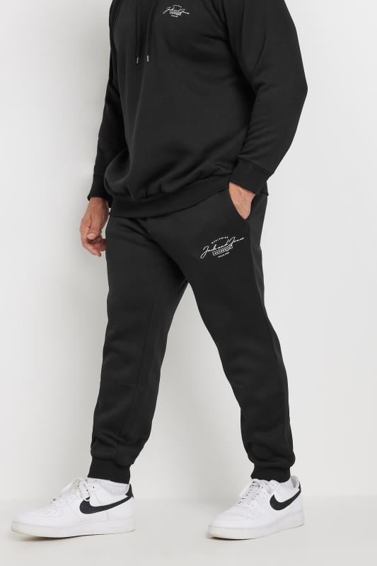 JACK & JONES Big & Tall Black Logo Print Cuffed Joggers | BadRhino 1