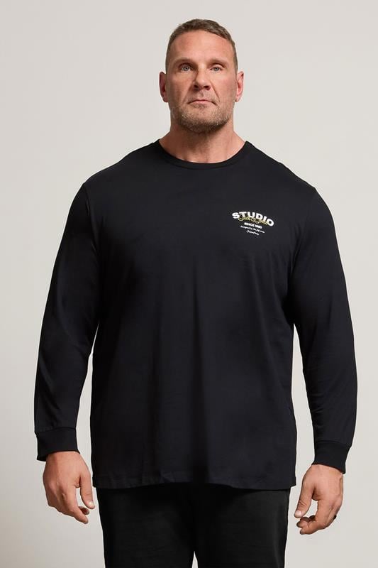 Men's  JACK & JONES Big & Tall Black Crew Neck Long Sleeve T-Shirt