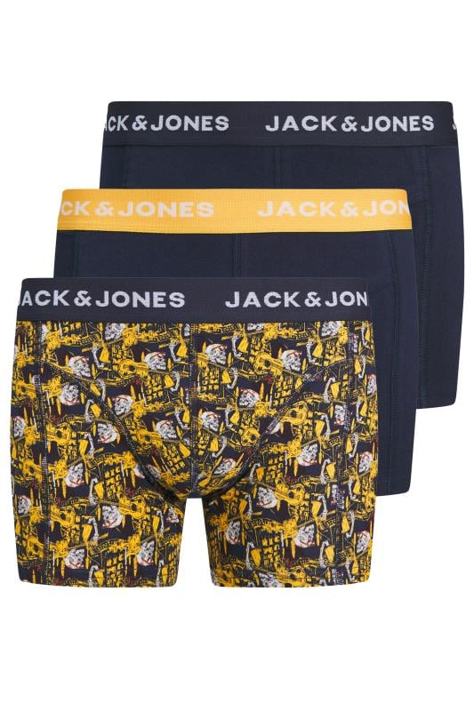 JACK & JONES Big & Tall 3 PACK Navy & Skull Print Trunks | BadRhino 1