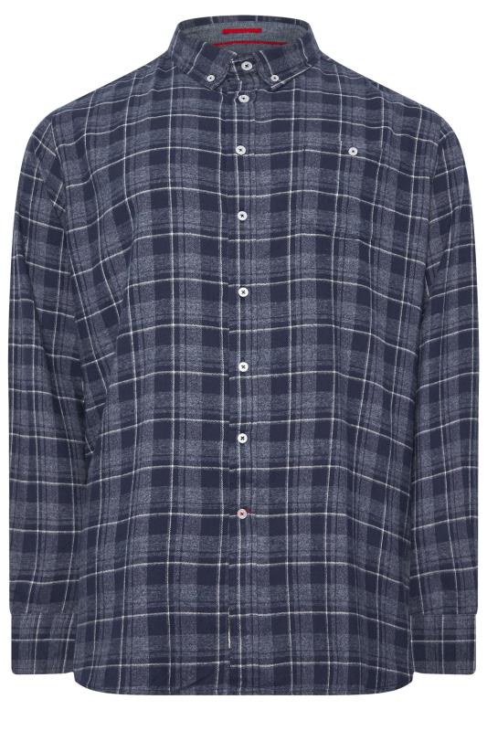 D555 Big & Tall Navy Blue Check Print Long Sleeve Shirt | BadRhino 1