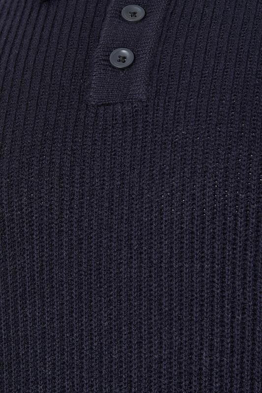 BadRhino Big & Tall Navy Blue Chunky Knit Collared Jumper | BadRhino 3