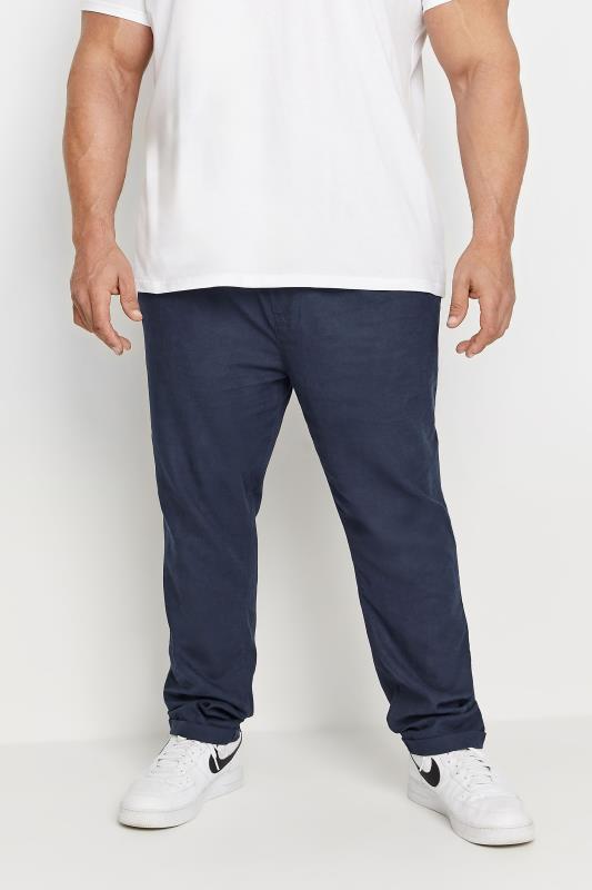 BadRhino Big & Tall Navy Blue Linen Trousers | BadRhino 2