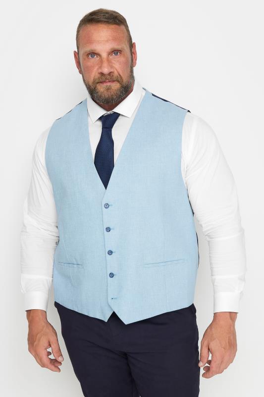 Men's  BadRhino Tailoring Big & Tall Light Blue Linen Suit Waistcoat