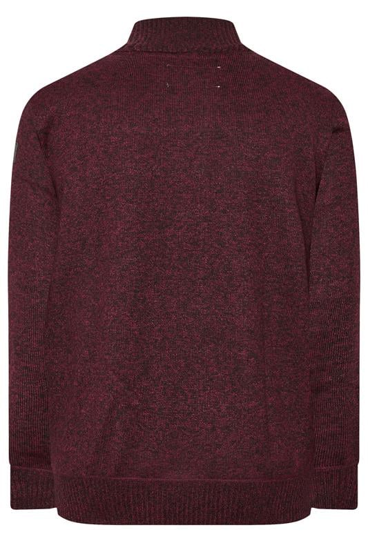 D555 Big & Tall Burgundy Red Quater Zip Knitted Jumper | BadRhino 2