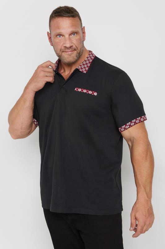 BadRhino Big & Tall Black Jacquard Collar Short Sleeve Polo Shirt | BadRhino 2