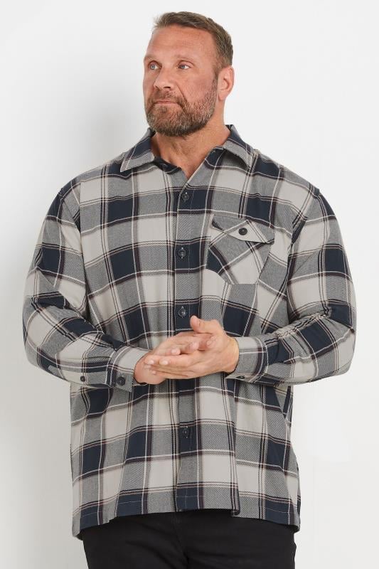 KAM Big & Tall Navy Cotton Twill Checked Overshirt | BadRhino 2