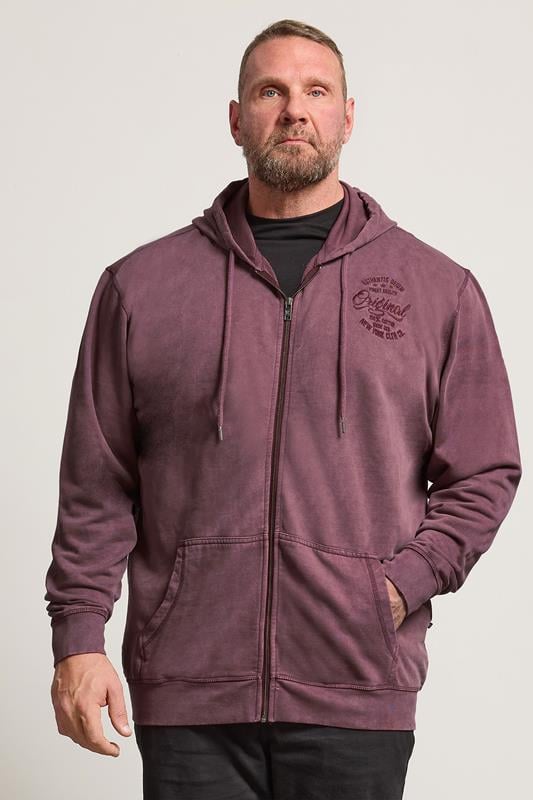 Men's  KAM Big & Tall Purple Acid Wash Zip Through Hoodie