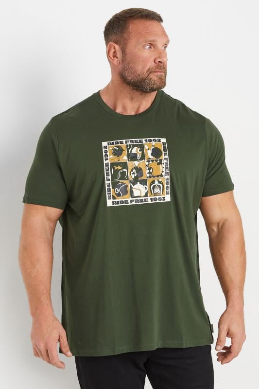 BEN SHERMAN Big & Tall Camo Green Trippy Helmets Printed T-Shirt | BadRhino 1