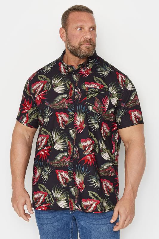 Men's  D555 Big & Tall Black Hawaiian Print Short Sleeve Shirt