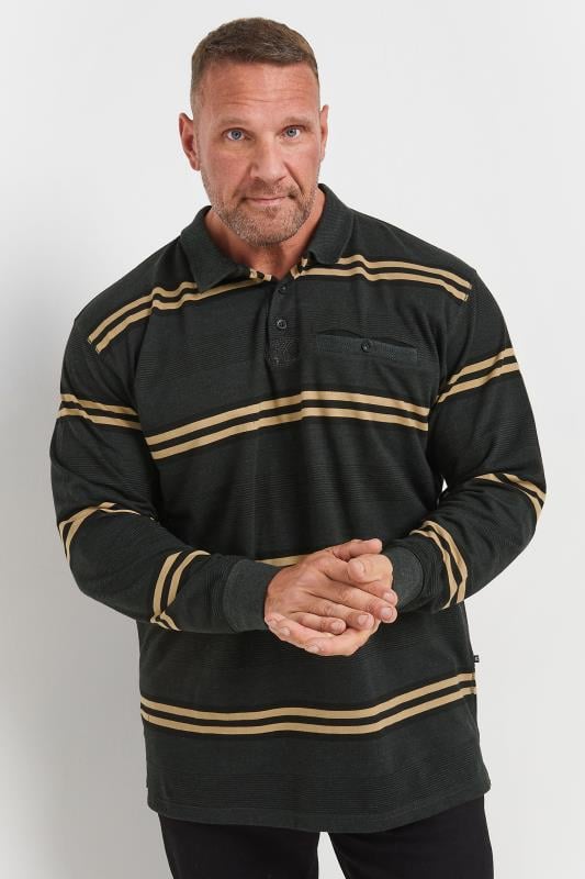 KAM Charcoal Long Sleeve Rugby Striped Polo Shirt | BadRhino 1