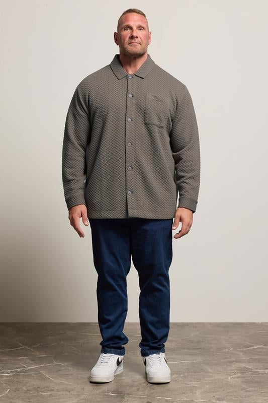 BadRhino Big & Tall Beige Brown Jersey Textured Overshirt | BadRhino 2
