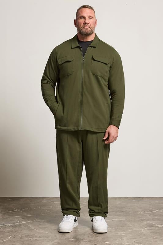 STUDIO A Big & Tall Khaki Green Zip Through Shacket | BadRhino 2