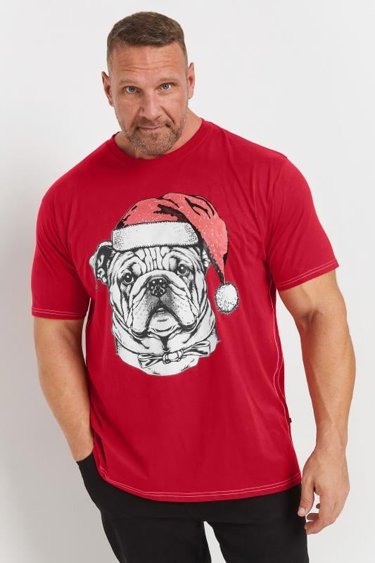 Men's  KAM Red Bulldog Santa Graphic Print T-Shirt